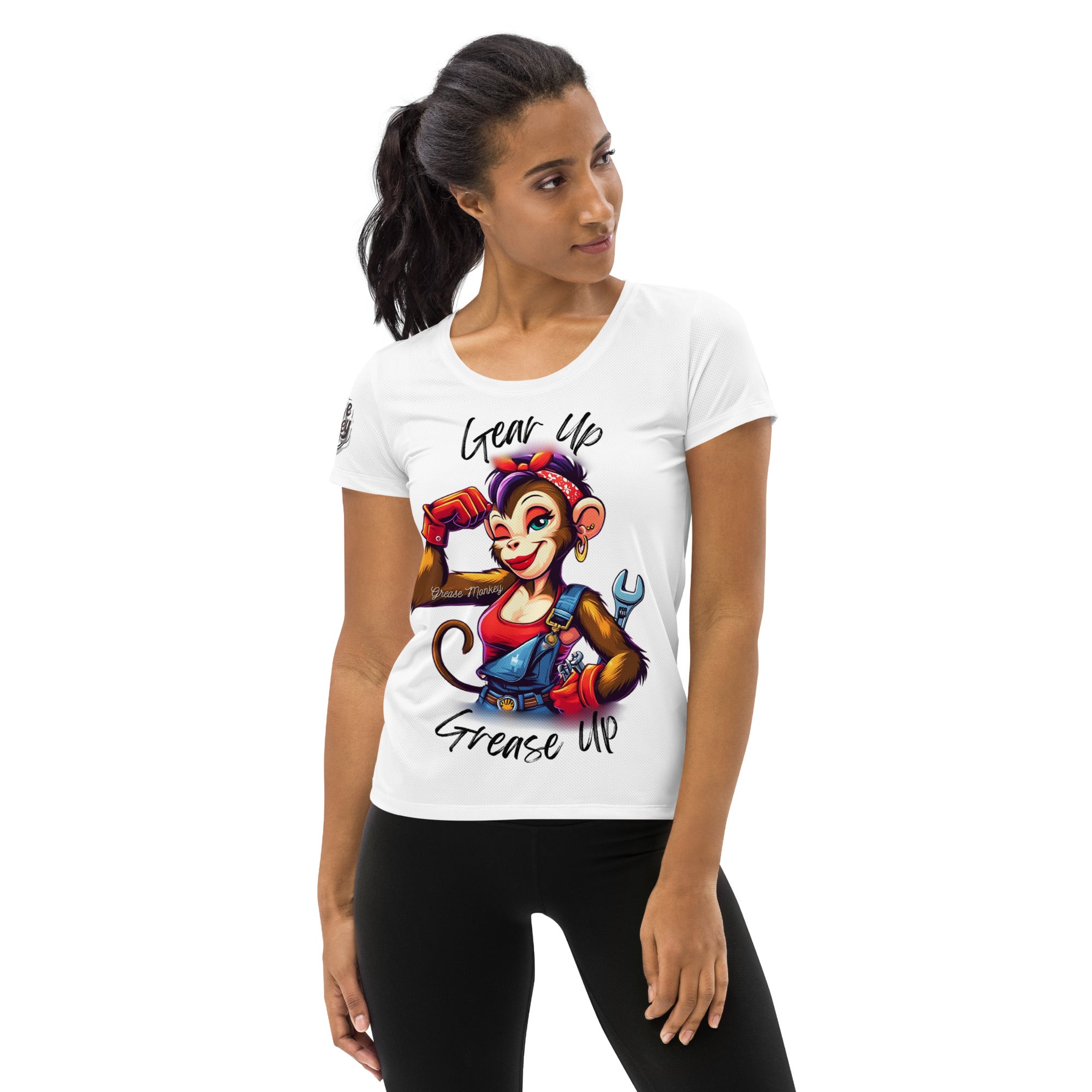 All Over Print Woman s Custom T shirt Mechanic Pin Up Style Grease M Grease Monkey Gallery