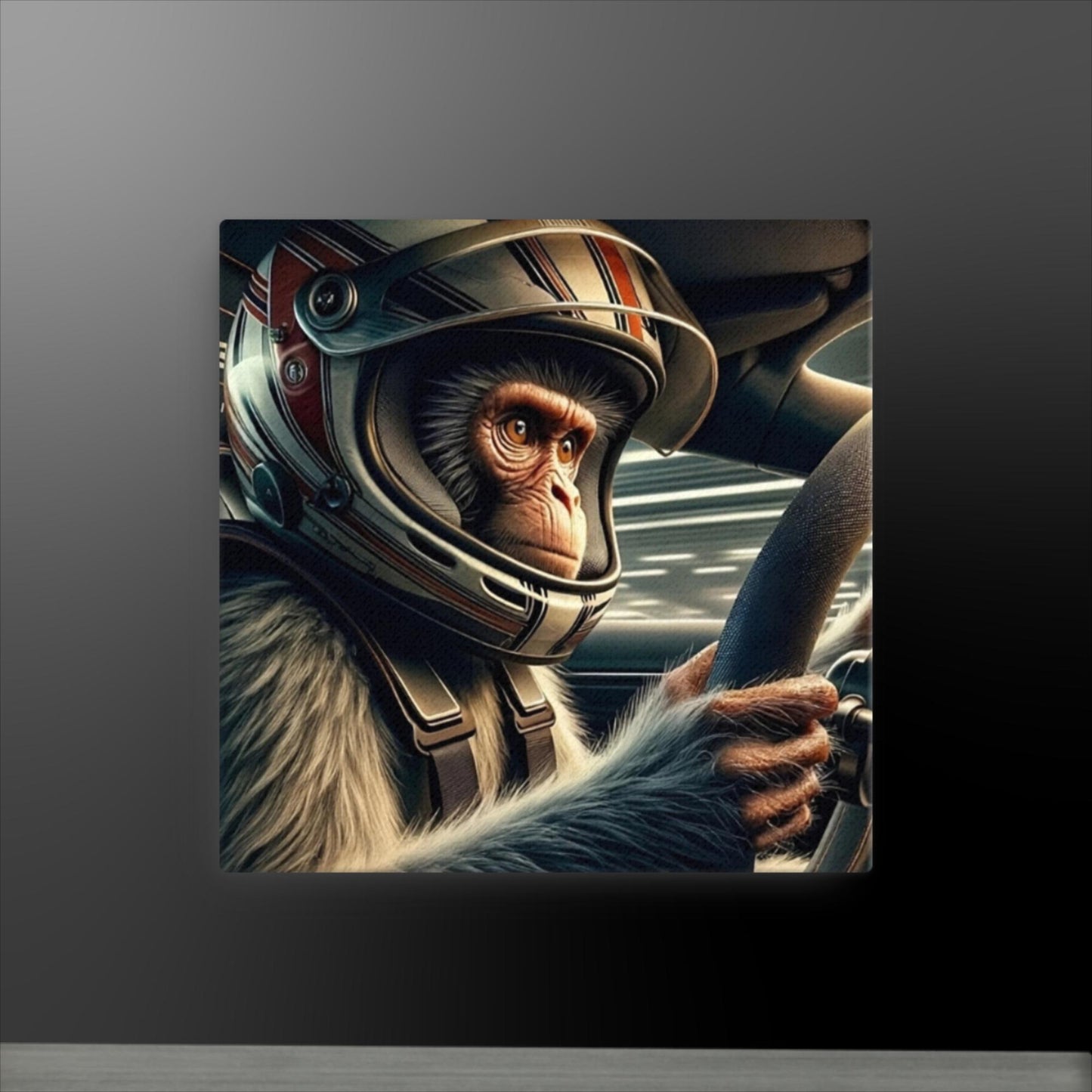 "Racing Whimsy: The Monkey at the Wheel" Canvas Art