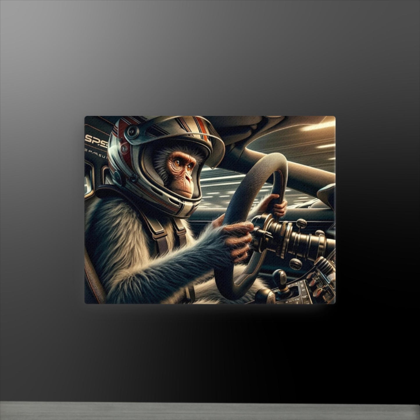 "Racing Whimsy: The Monkey at the Wheel" Canvas Art