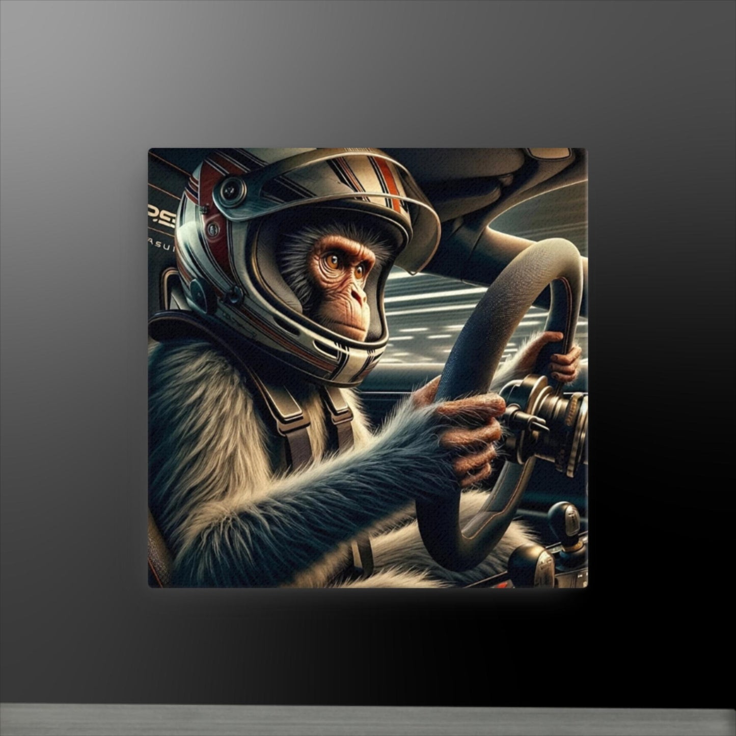 "Racing Whimsy: The Monkey at the Wheel" Canvas Art