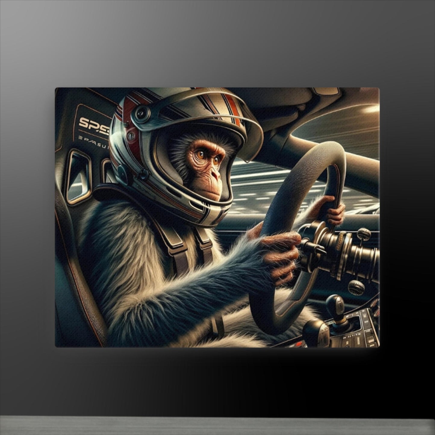 "Racing Whimsy: The Monkey at the Wheel" Canvas Art