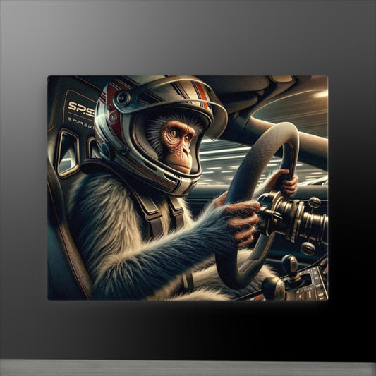 "Racing Whimsy: The Monkey at the Wheel" Canvas Art