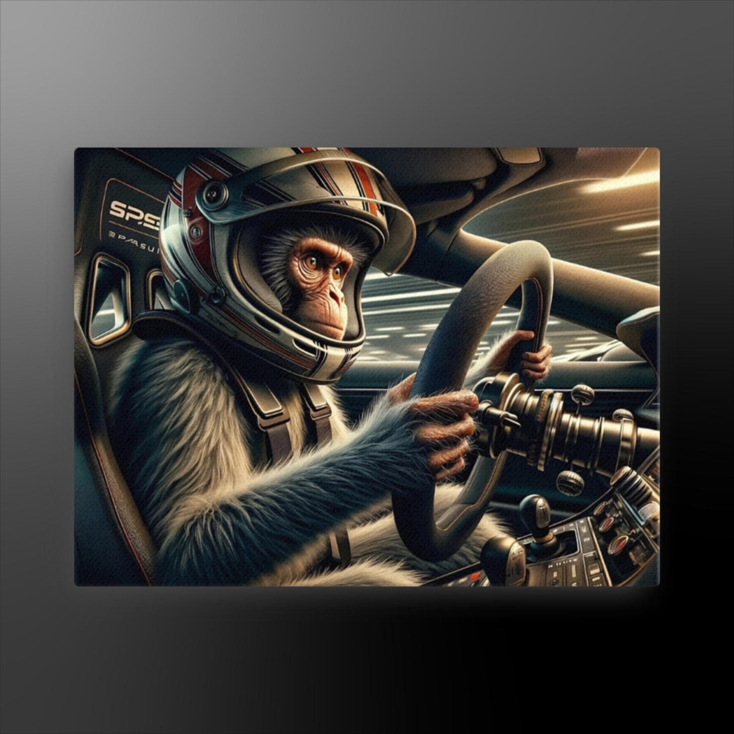 "Racing Whimsy: The Monkey at the Wheel" Canvas Art