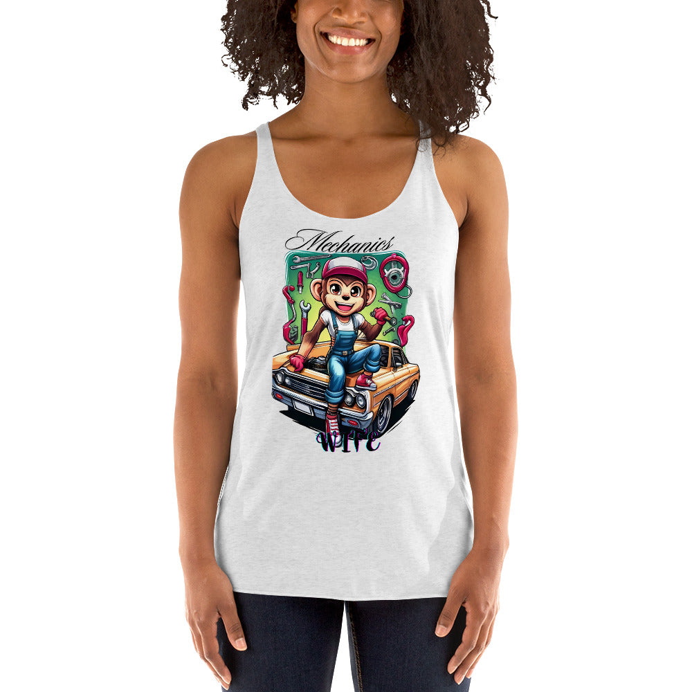 Mechanics Wife Tank Top with Playful Woman Monkey Mechanic